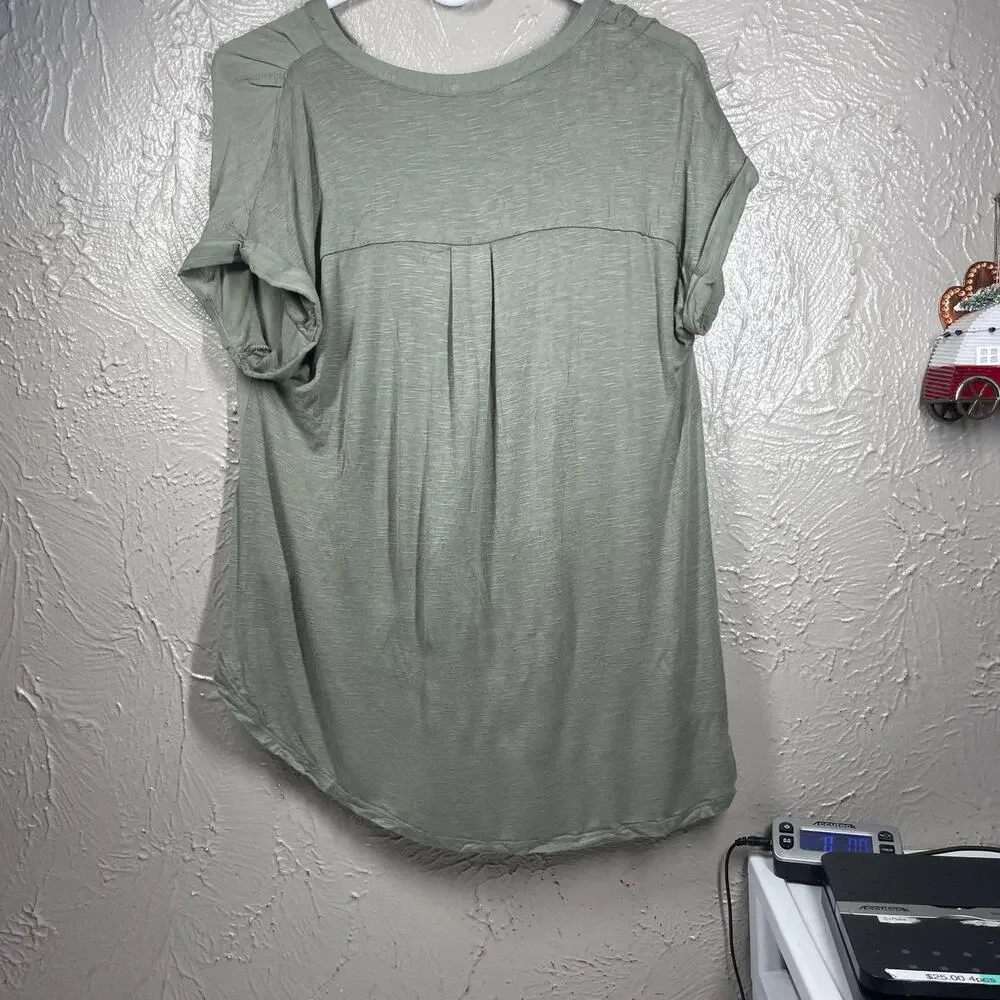 Universal Thread Goods Top Womens Green Button Up Tie Waist High Low size medium